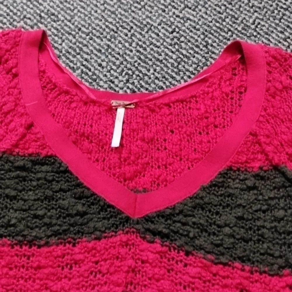 Free People Songbird red brown stripe loose weave long sleeve Sz XS